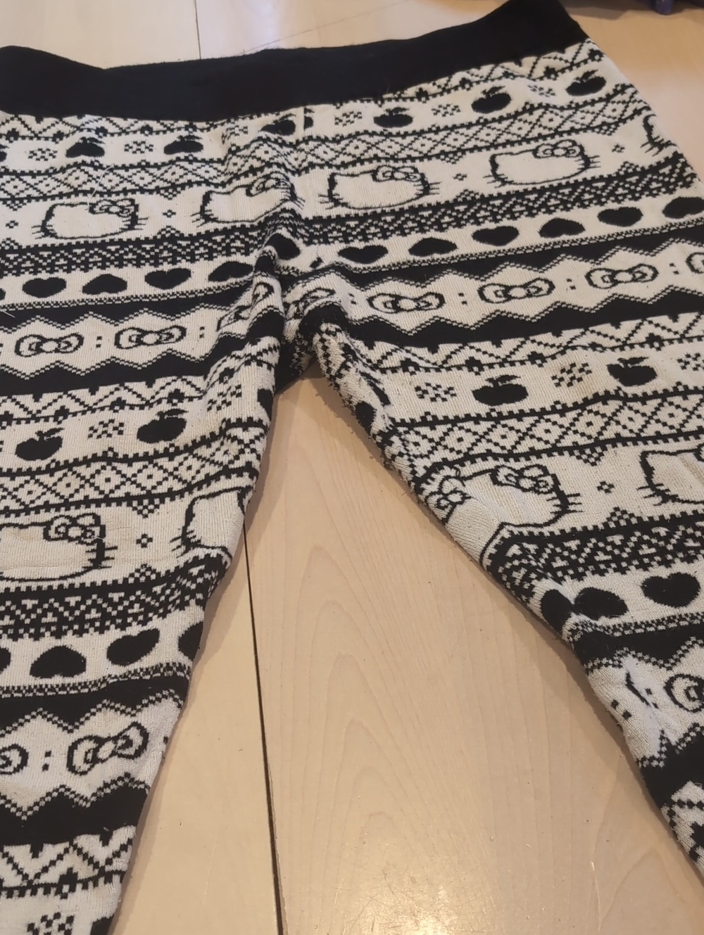 Hello Kitty Black & White Fair Isle Knit Leggings